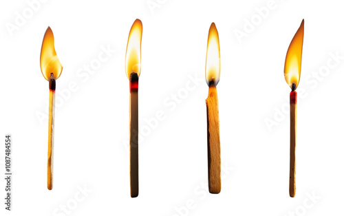 Burning Matchstick Isolated on White Background with Flame and Smoke