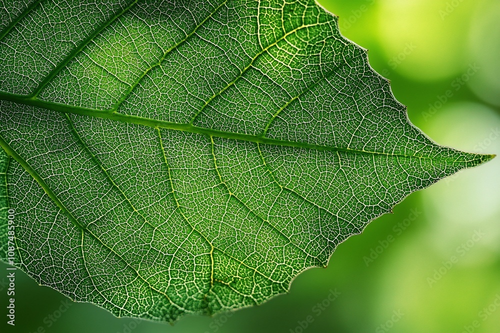 Detailed Close-Up of a Green Leaf with Intricate Veins Detailed Close-Up of a Green Leaf with Intricate Veins