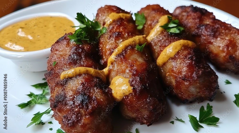 Savory Sausages with Mustard Sauce and Fresh Herbs Savory Sausages with Mustard Sauce and Fresh Herbs