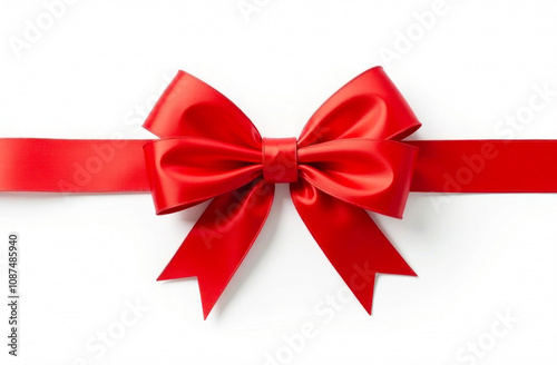 A bright red bow beautifully adorns a ribbon, ideal for wrapping gifts on special occasions or celebrations