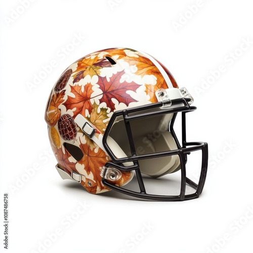 Thanksgiving American football Stylish football helmet with autumn leaf design. photo