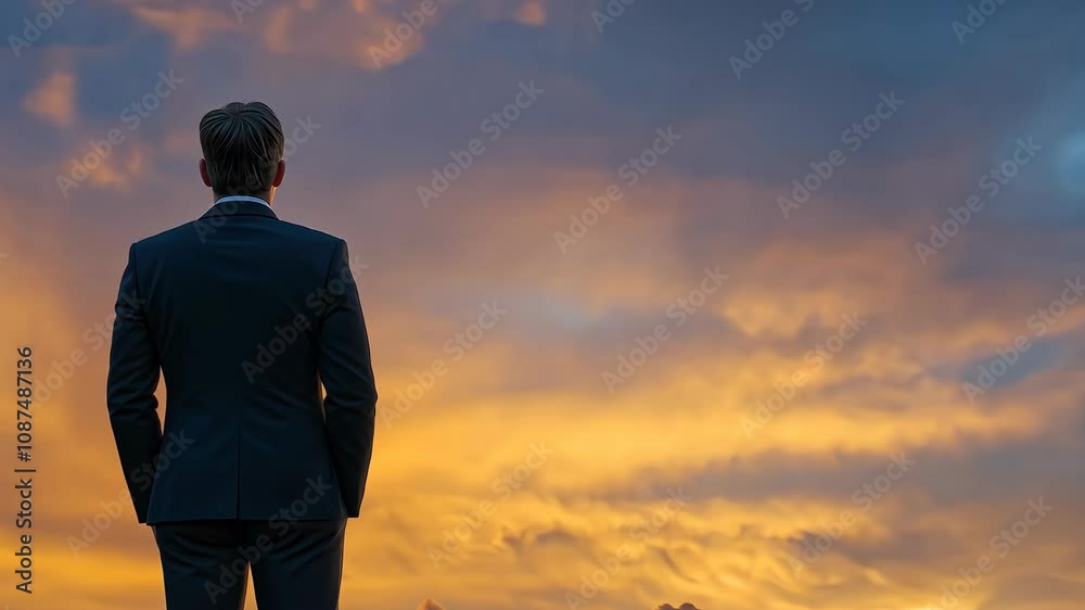 Businessman Silhouette at Sunset: A Vision of Success and Opportunity Businessman Silhouette at Sunset: A Vision of Success and Opportunity