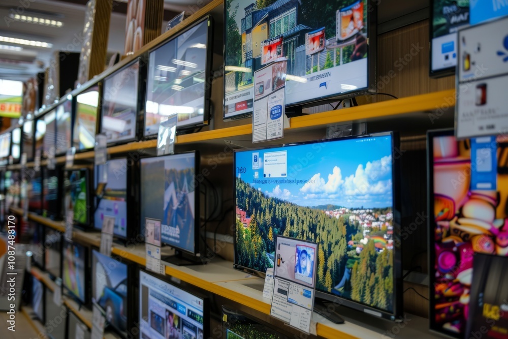 Modern flatscreen TVs for sale in electronic store Modern flatscreen TVs for sale in electronic store