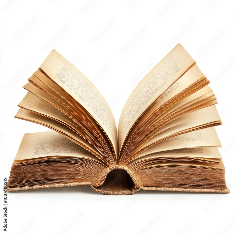 Obraz premium An open book with pages fanned out, showcasing its textured edges and printed content.
