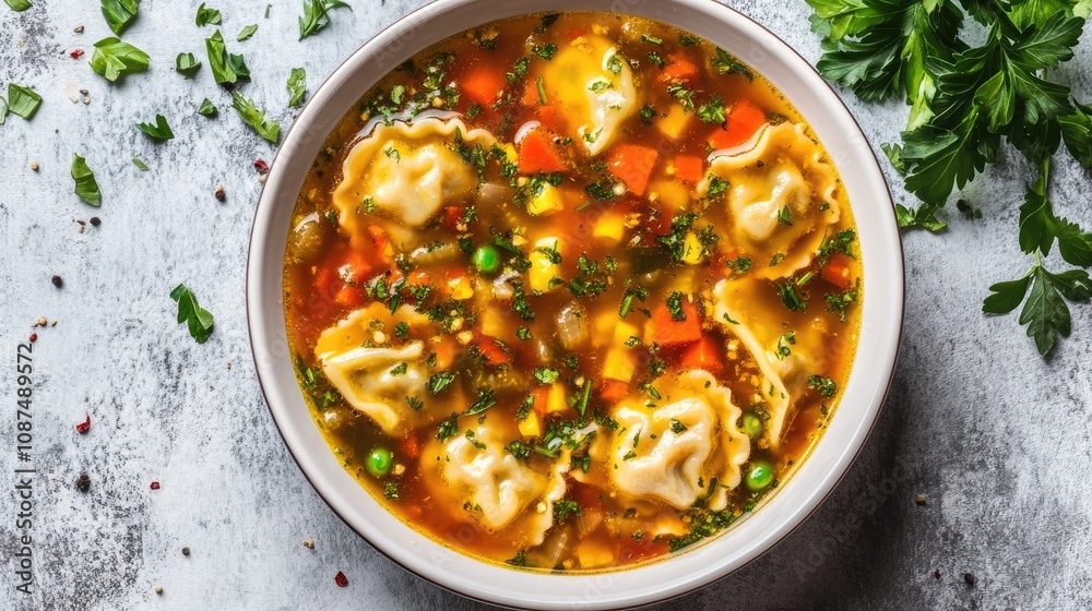Delicious Homemade Dumpling Soup with Fresh Vegetables Delicious Homemade Dumpling Soup with Fresh Vegetables