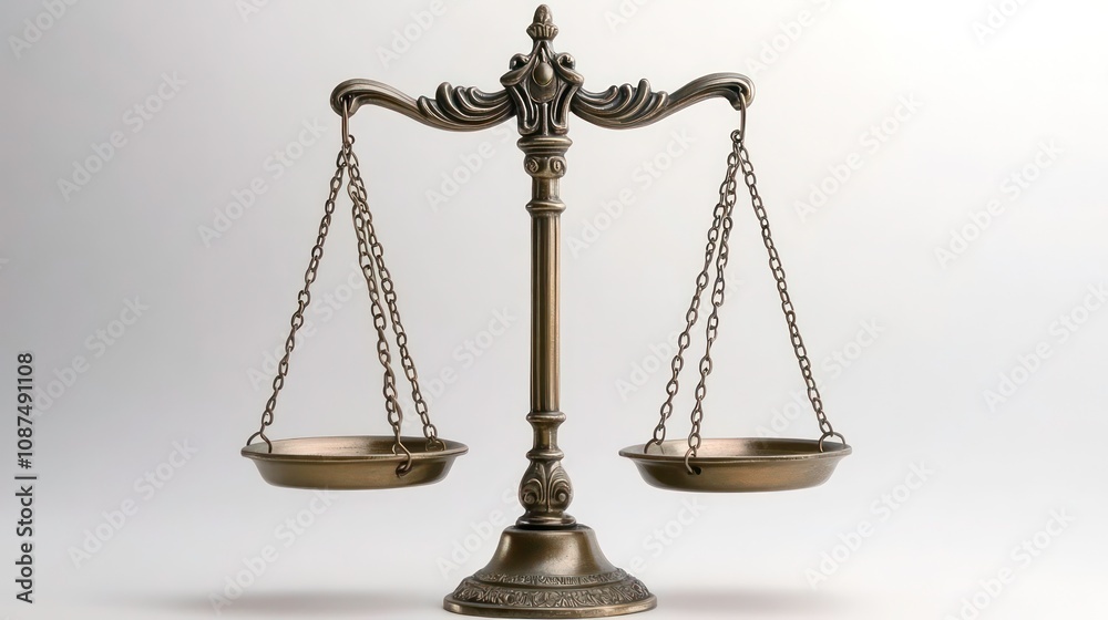A traditional justice scale, with balanced scales representing fairness and equality, often used as a symbol in legal settings A traditional justice scale, with balanced scales representing fairness and equality, often used as a symbol in legal settings