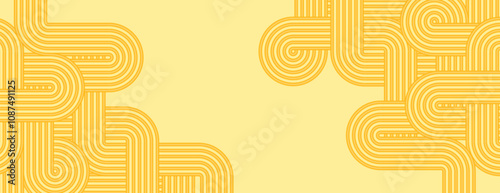 Pasta background, vector yellow ramen noodle pattern. Seamless spaghetti or oriental asian food texture with lines geometric ornaments. Poster or banner template with italian meal with repeat stripes.