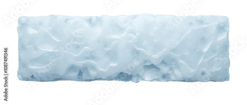 Rectangular ice block with a frosted, textured surface. Ideal for beverage presentations, food styling, and creative visual designs. Isolated on transparent background, snow cube cold icy glass PNG