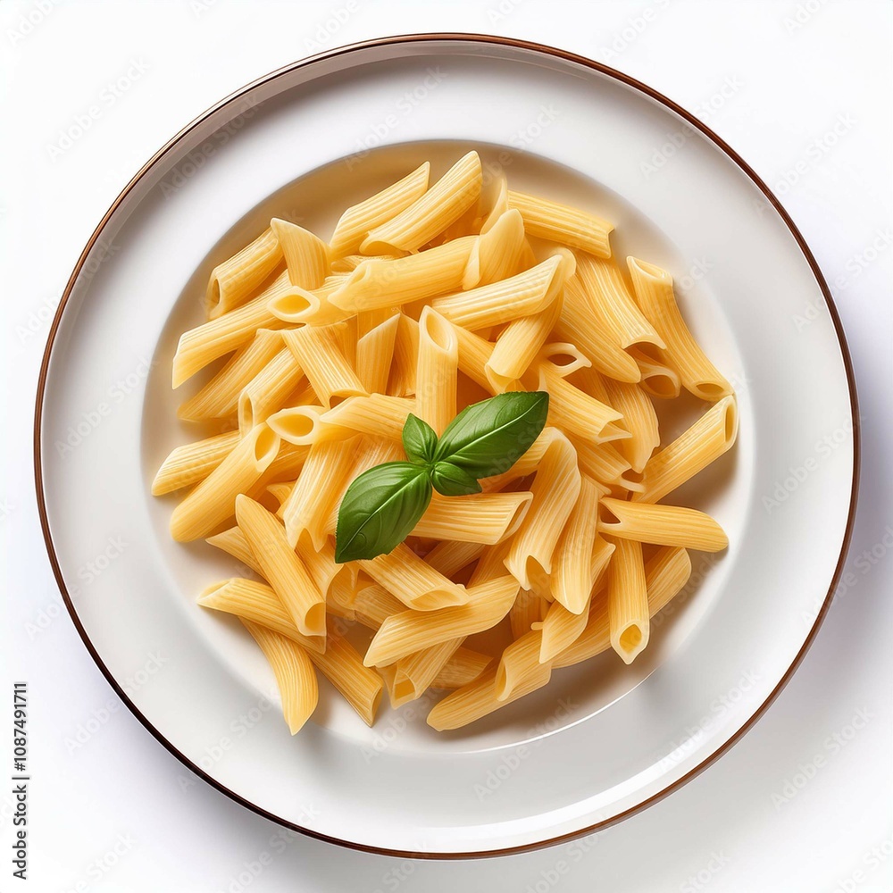 Pasta on white plate on white background top view Pasta on white plate on white background top view