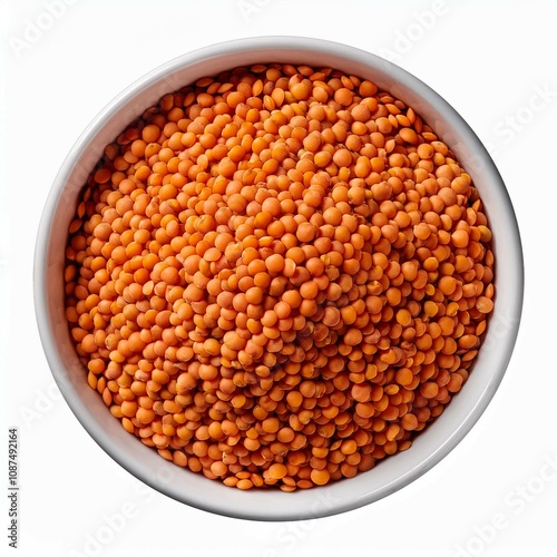 Raw Masoor dal in a white bowl top view