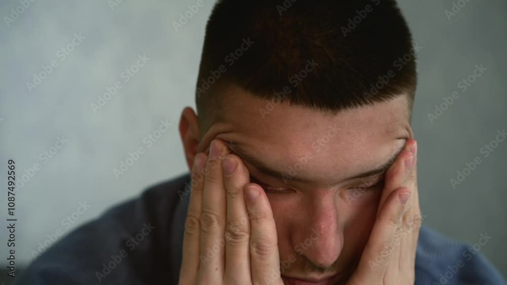 Dust in the eyes.
Pain in the eyes of a young guy.
Problems with zrvenium in a man.
Man rubbing his eyes with his hand Dust in the eyes.
Pain in the eyes of a young guy.
Problems with zrvenium in a man.
Man rubbing his eyes with his hand