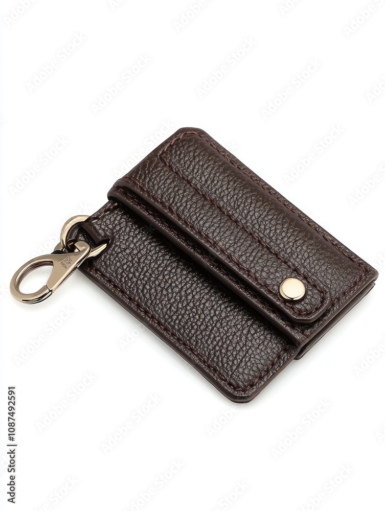 A brown leather wallet with a keychain attachment and card slots for organizing essentials. A brown leather wallet with a keychain attachment and card slots for organizing essentials.
