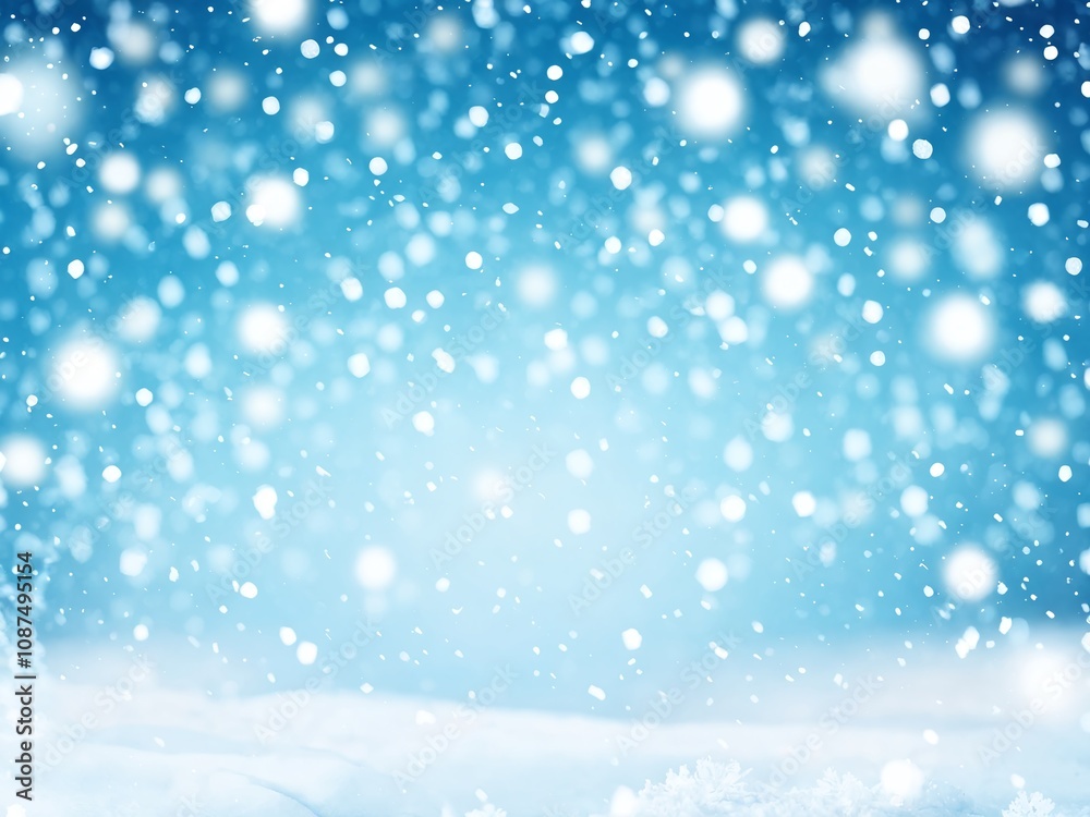 Snowflakes gently falling on a serene winter landscape under a bright blue sky during a chilly afternoon Snowflakes gently falling on a serene winter landscape under a bright blue sky during a chilly afternoon