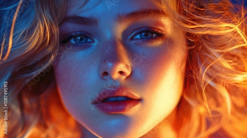 Stunning Portrait of a Woman with Vibrant Blue and Orange Lighting