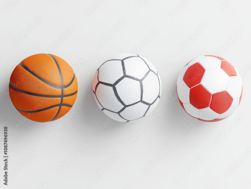 Three sports balls a basketball, a soccer ball, and a volleyball on a white background. Three sports balls a basketball, a soccer ball, and a volleyball on a white background.