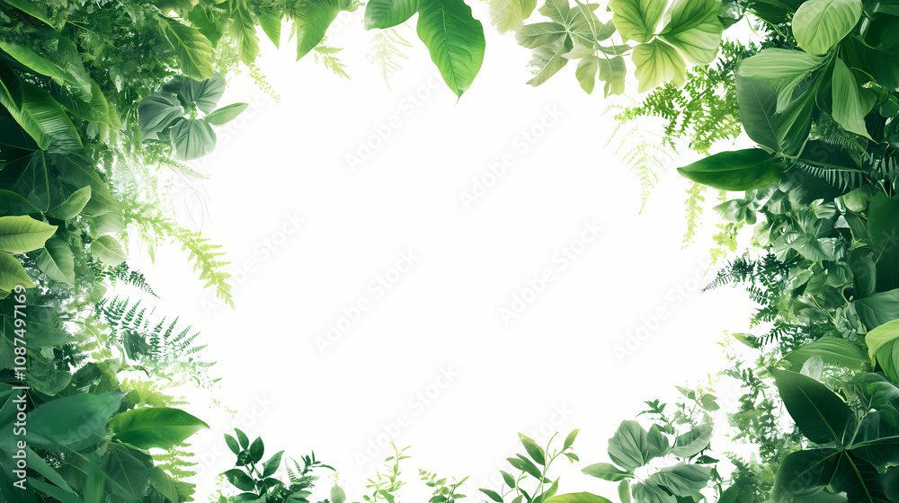 Mystical vine frame with lush greenery, creating a natural, transparent background, white background. Lush Jungle Canopy. Illustration Mystical vine frame with lush greenery, creating a natural, transparent background, white background. Lush Jungle Canopy. Illustration
