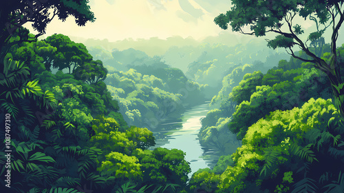 green forest and river photo