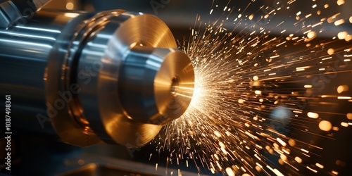 Metalworking industry, finishing processes in the metalworking industry using a horizontal surface grinder machine, producing dynamic flying sparks during the metalworking procedure. photo