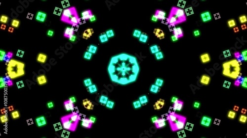 Kaleidoscopic Pattern of Glowing Neon Plus Symbols