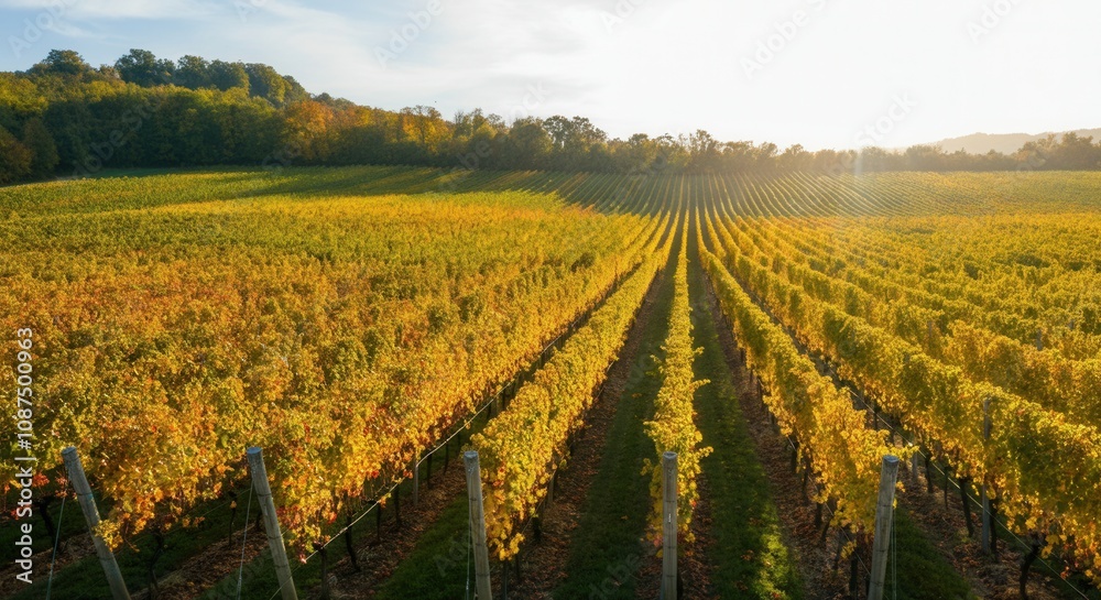 Golden sunrise lush vineyard landscape
