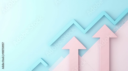 financial and planning budgeting concept. Abstract graphic showing upward arrows on a gradient background, symbolizing growth, progress, and positive trends in a sleek, modern design.