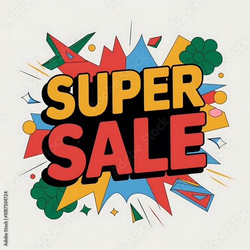 Super Sale Announcement with Colorful Geometric Shapes