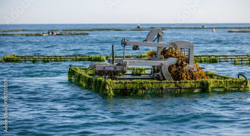 Seaweed farming machinery at sea harvest photo