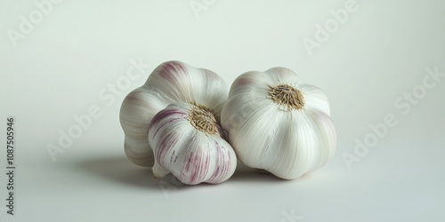 Garlic displayed in isolation against a clean white background, emphasizing the unique textures and colors of garlic. This garlic is perfect for culinary and food related concepts. photo