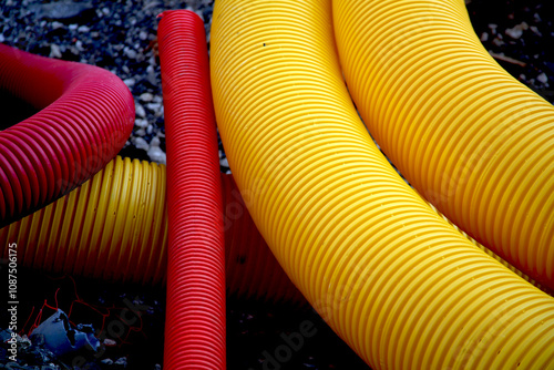 Tuyau jaune de drainage de sol en PVC photo