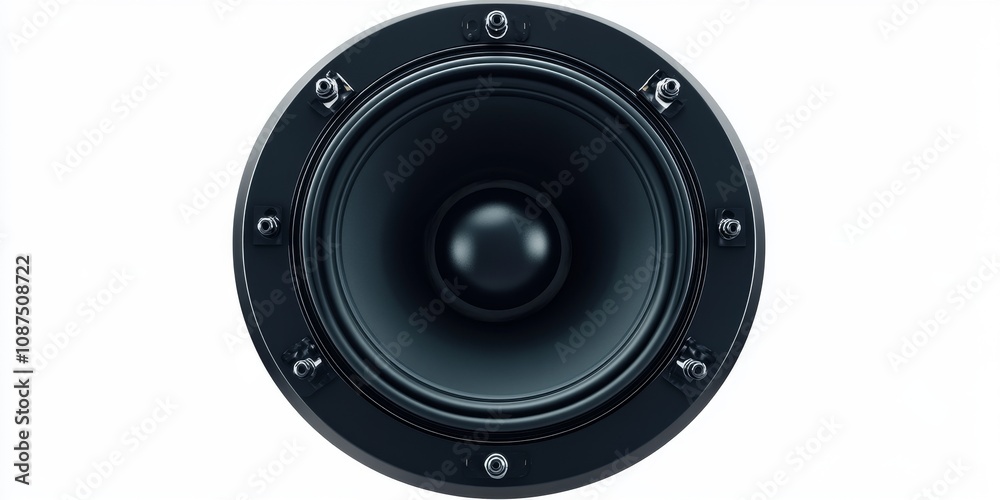 A large black woofer loudspeaker features visible magnet and terminals, isolated against a white background, highlighting the design and functionality of the woofer loudspeaker. A large black woofer loudspeaker features visible magnet and terminals, isolated against a white background, highlighting the design and functionality of the woofer loudspeaker.
