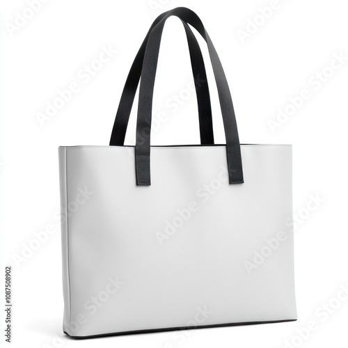 A sleek white tote bag with black handles, designed for everyday use and convenience.