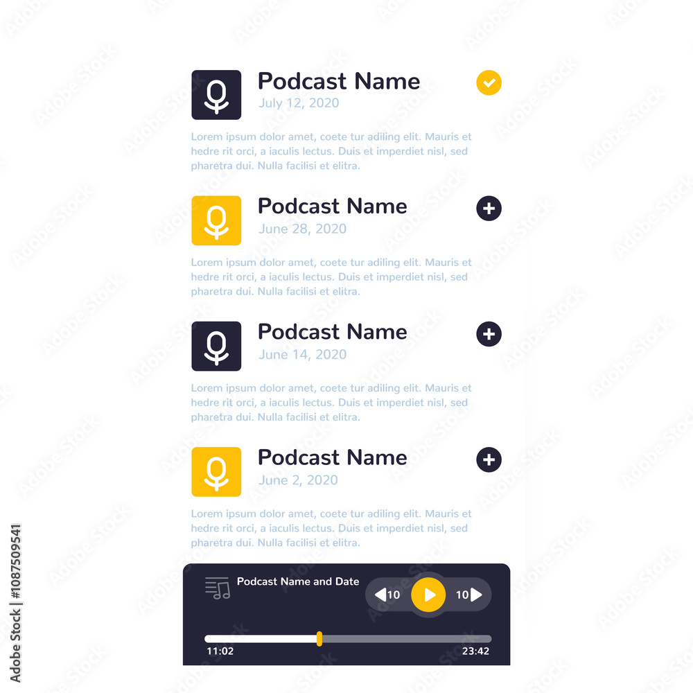 podcast app and player, mobile ui design podcast app and player, mobile ui design
