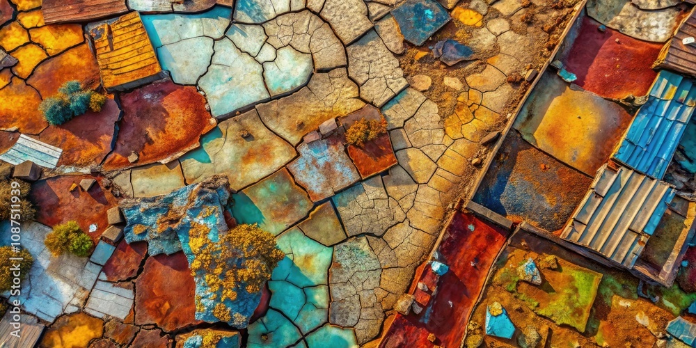Fototapeta premium Aerial Photography of Worn Textures Evoking Melancholic Vibes