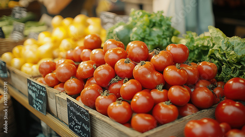Close-up of fresh, organic vegetables at a farmers’ market, focusing on sustainability, healthy food choices, and local produce