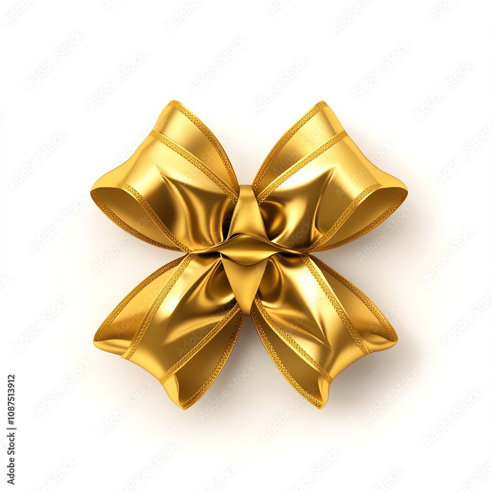 Shiny gold ribbon bow isolated on white. Shiny gold ribbon bow isolated on white.