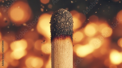 Matchstick is extinguished on matchsticks lit background. The image has a warm and cozy feeling, as if it were a scene from a campfire or a fireplace