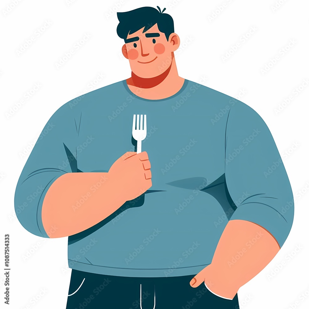 Flat Style Illustration of Plus-Size Man on White Background Flat Style Illustration of Plus-Size Man on White Background