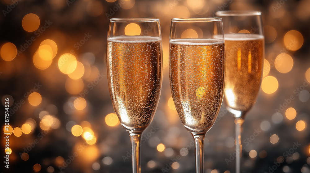 Glasses of champagne against blurred lights, closeup Glasses of champagne against blurred lights, closeup