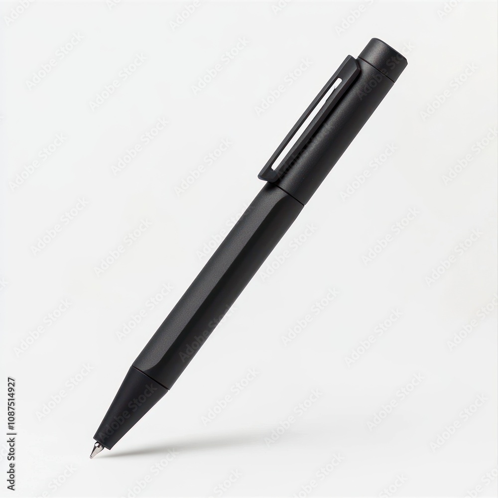 A sleek black pen positioned upright, designed for writing and note-taking.