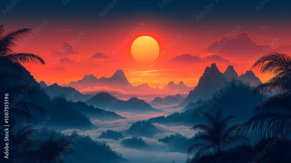 Fantasy forest landscape with night sky illustration Fantasy forest landscape with night sky illustration