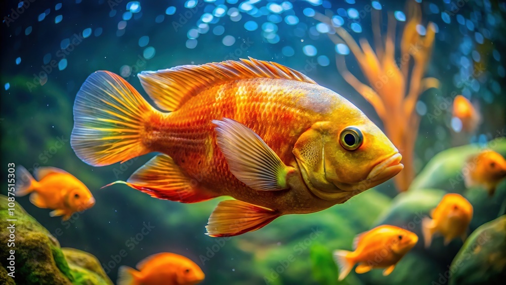 Fototapeta premium Aerial Aquarium Orange Oscar Fish Closeup