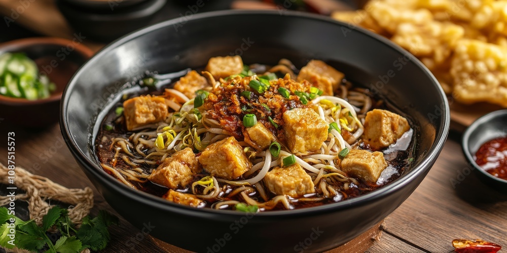 Lontong mie is a flavorful dish featuring lontong, noodles, sprouts, tofu, and a rich black sauce, often accompanied by crispy crackers that enhance the unique taste of lontong mie. Lontong mie is a flavorful dish featuring lontong, noodles, sprouts, tofu, and a rich black sauce, often accompanied by crispy crackers that enhance the unique taste of lontong mie.