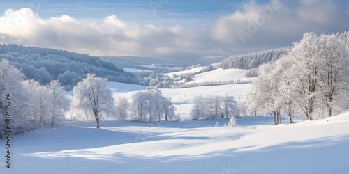 Snow blankets a beautiful landscape in the Ardennes, showcasing serene snow scenes. The captivating snow in this region creates a stunning winter wonderland perfect for photography.