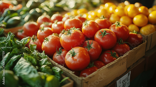 Close-up of fresh, organic vegetables at a farmers’ market, focusing on sustainability, healthy food choices, and local produce