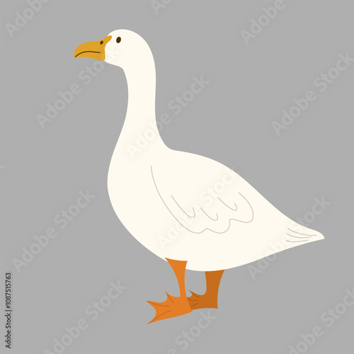 Cute goose, farm animal bird, poultry. Vector simple design 