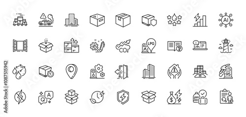 Wholesale goods, House protection and Consumption growth line icons pack. AI, Question and Answer, Map pin icons. Entrance, Inventory, Online documentation web icon. Vector