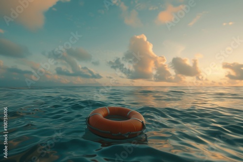 Safety equipment life buyo rescue floating on water photo