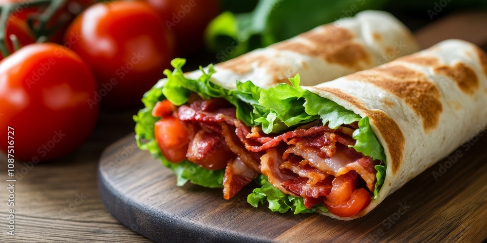 BLT bacon lettuce tomato wrap enjoyed during a delightful office lunch break, showcasing the flavors of a classic BLT bacon lettuce tomato wrap ideal for midday meals. BLT bacon lettuce tomato wrap enjoyed during a delightful office lunch break, showcasing the flavors of a classic BLT bacon lettuce tomato wrap ideal for midday meals.