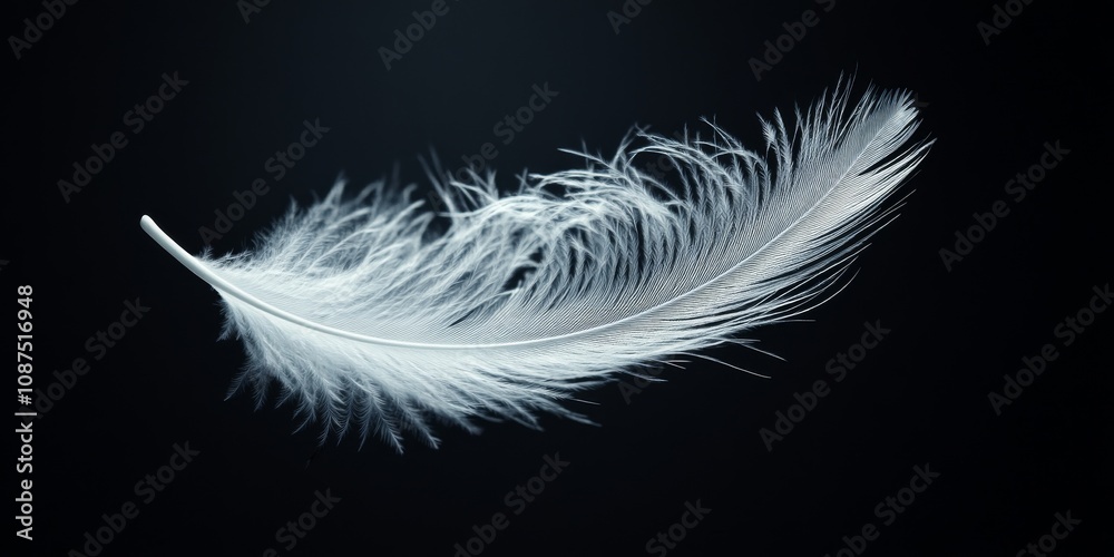 Obraz premium Delicate abstract white feather gracefully floating in the air, capturing the essence of lightness and tranquility, embodying the ethereal beauty of abstract white feather in motion.