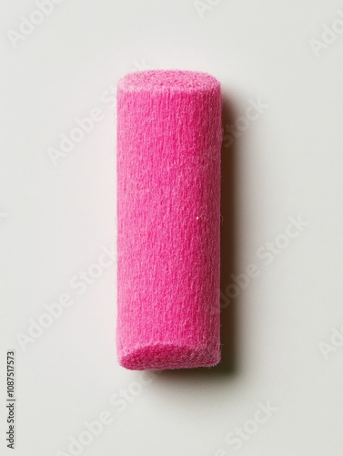 A pink, rectangular eraser designed for correcting pencil marks on paper. photo